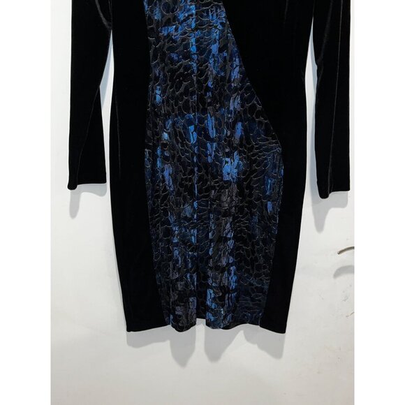 Badgley Mischka Black Velvet Long Sleeve Elegant Cocktail Women's Dress Size 10 - Picture 3 of 8